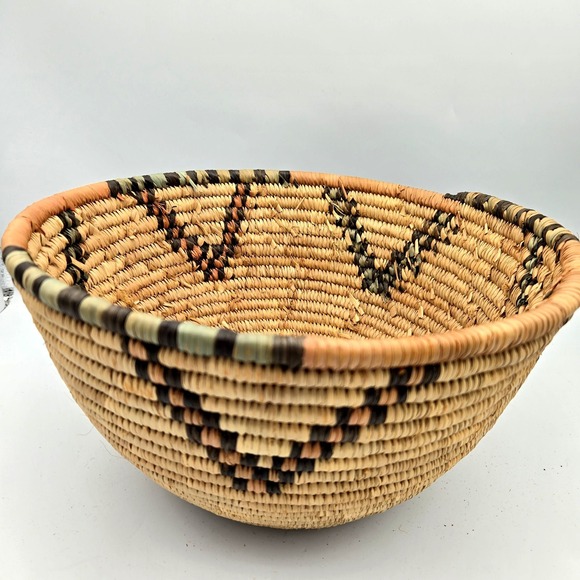 Other - Southwestern Hand Woven Coil‎ Basket Bowl Geometric Aztec 11" Wide 6" Tall Boho